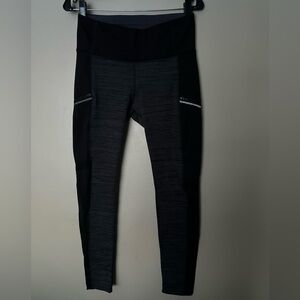Athleta Lined Black and Gray Leggings with Zipper Pockets